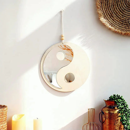 Boho Wooden Yin Yang Wall Mirror