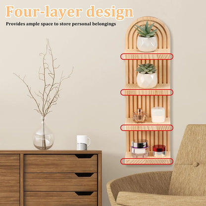 3-Tier Wooden Boho Floating Wall Shelf