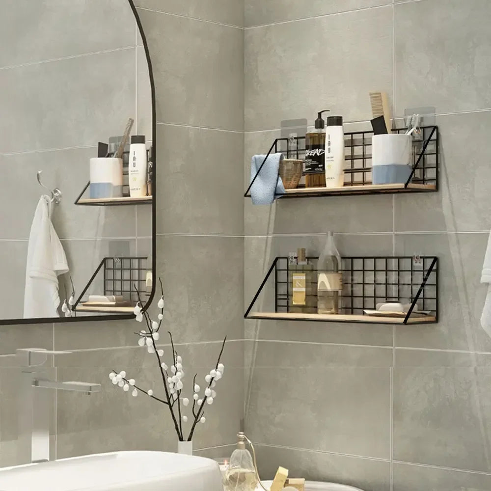 No-Drill Wooden Hanging Wall Shelf